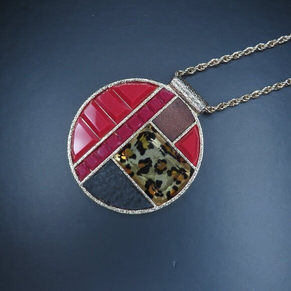 Gold Color Necklace with Red Animal Print Pendant - Picture 2 of 2